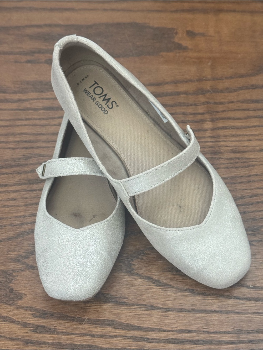 TOMS Metallic Mary Jane Flats in silvery gold